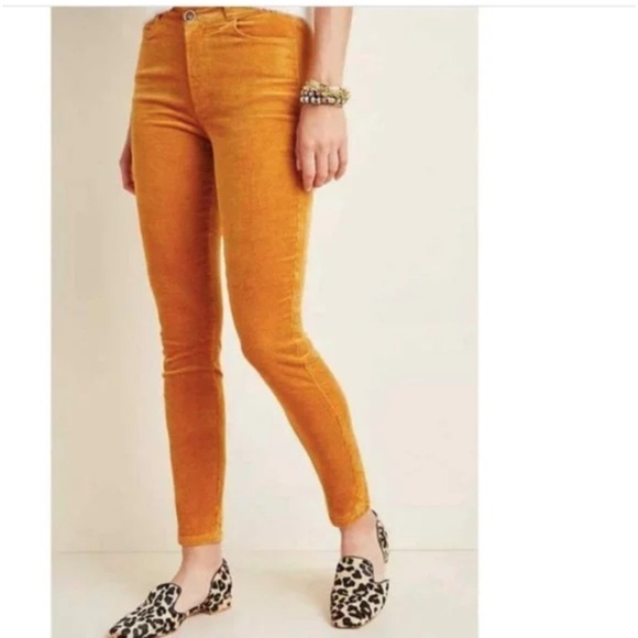 PAIGE Hoxton Ankle Skinny Corduroy Pants Mustard Yellow Gold - Picture 5 of 14